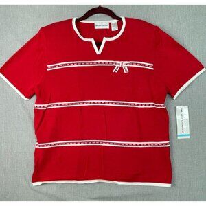 Alfred Dunner L Women's Red 100% Cotton Knit Short Sleeve Shirt w/ Shoulder Pads